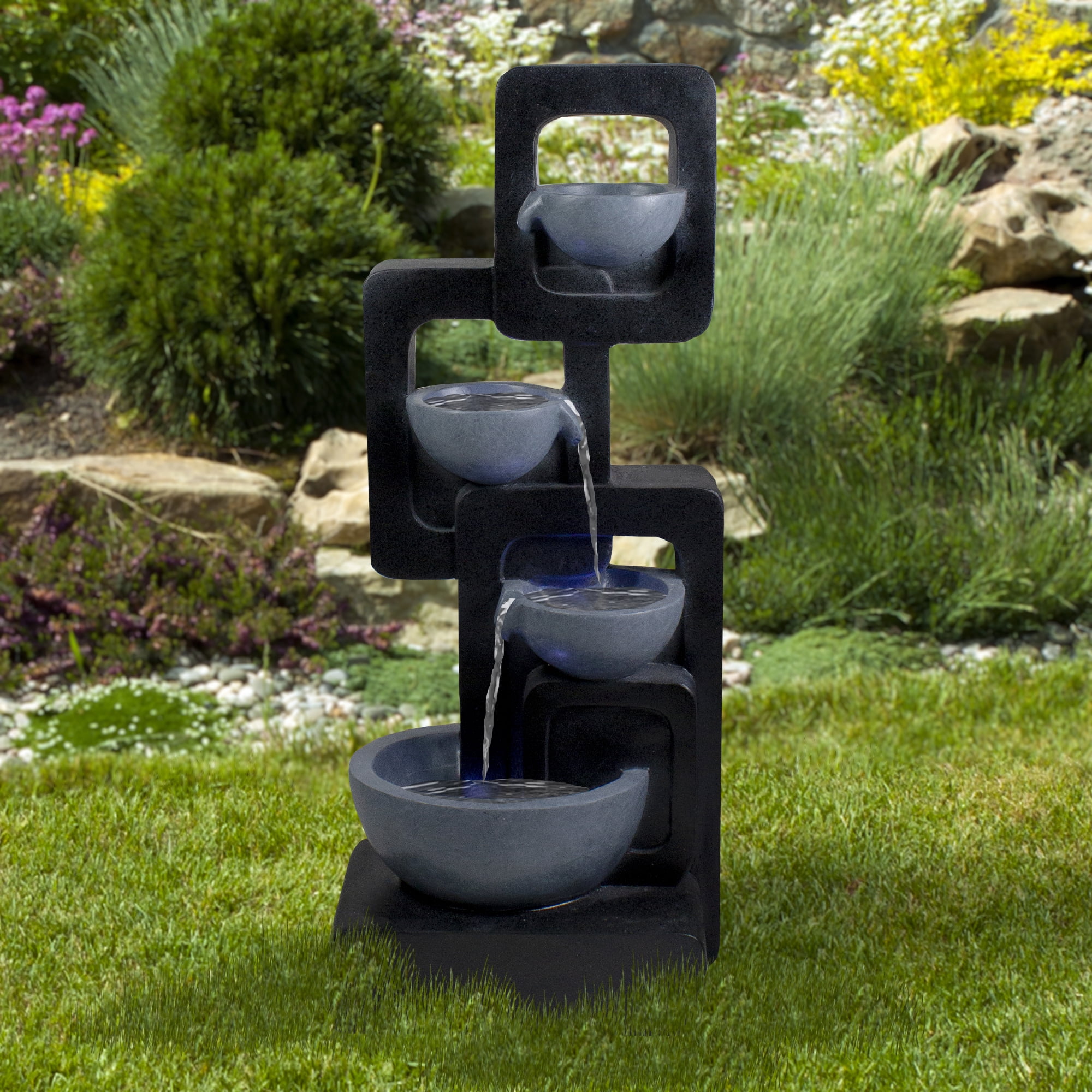 Northlight 32" Black and Gray Four-tier Modern Outdoor Garden Water Fountain