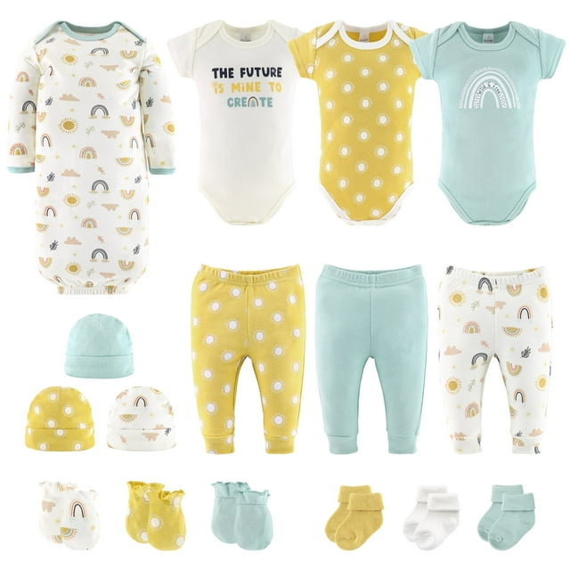 The Peanutshell Newborn Layette Gift Set for Baby Boys or Baby Girls, Sunny Side Up, 16 Essential Pieces, 0-3 Months