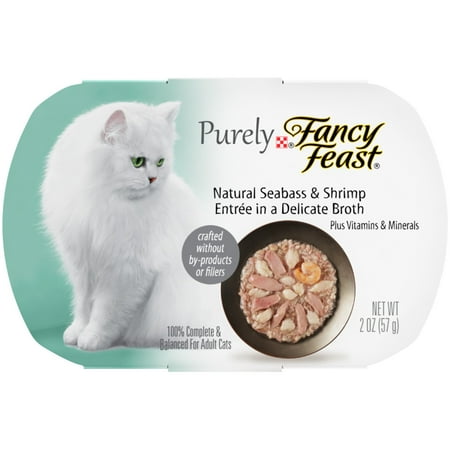 Shrimp Food - Purina Fancy Feast Purely Natural Seabass & Shrimp Entree In A Delicate Broth Wet Cat Food- (10) 2-oz. Trays