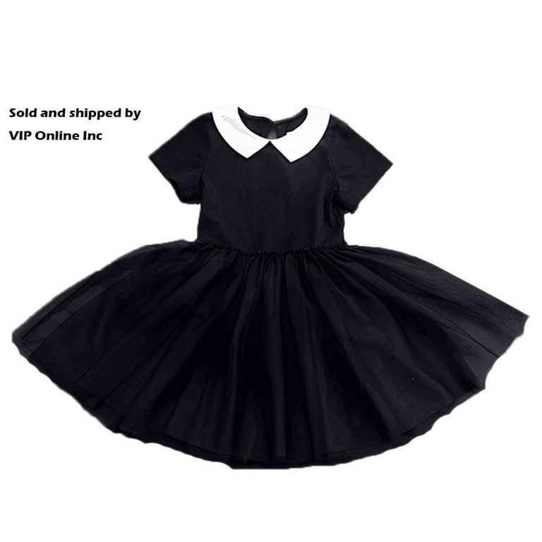 Wednesday Addams Costume Girls Peter Pan Collar Dress Short Sleeve  Halloween Outfit