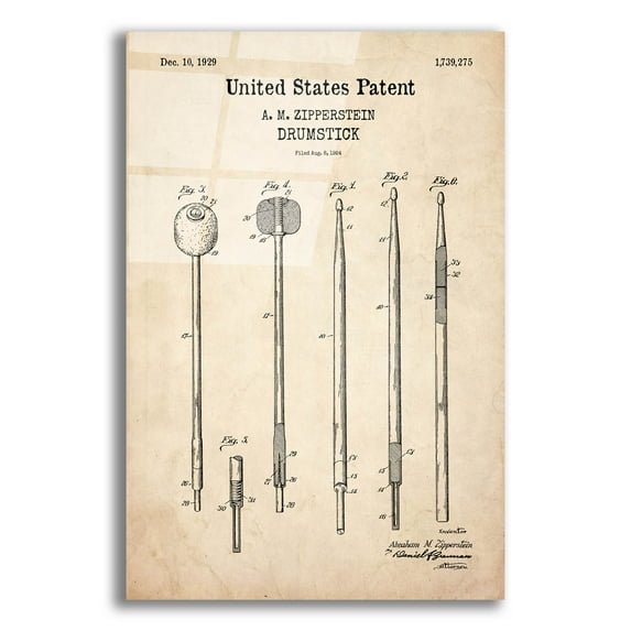 Epic Art 'Drumsticks, 1929 Blueprint Patent Parchment,' Acrylic Glass Wall Art, 16"x24"