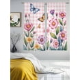 thumbnail image 3 of Pink Flowers Sheer Curtains 72 Inch Length 2 Panels Set Window Treatments, Spring Floral Butterfly Leaves Plants Rustic Plaid Rod Pocket Semi Curtains for Living Room/Bedroom/Kitchen, 104"W x 72"L, 3 of 7
