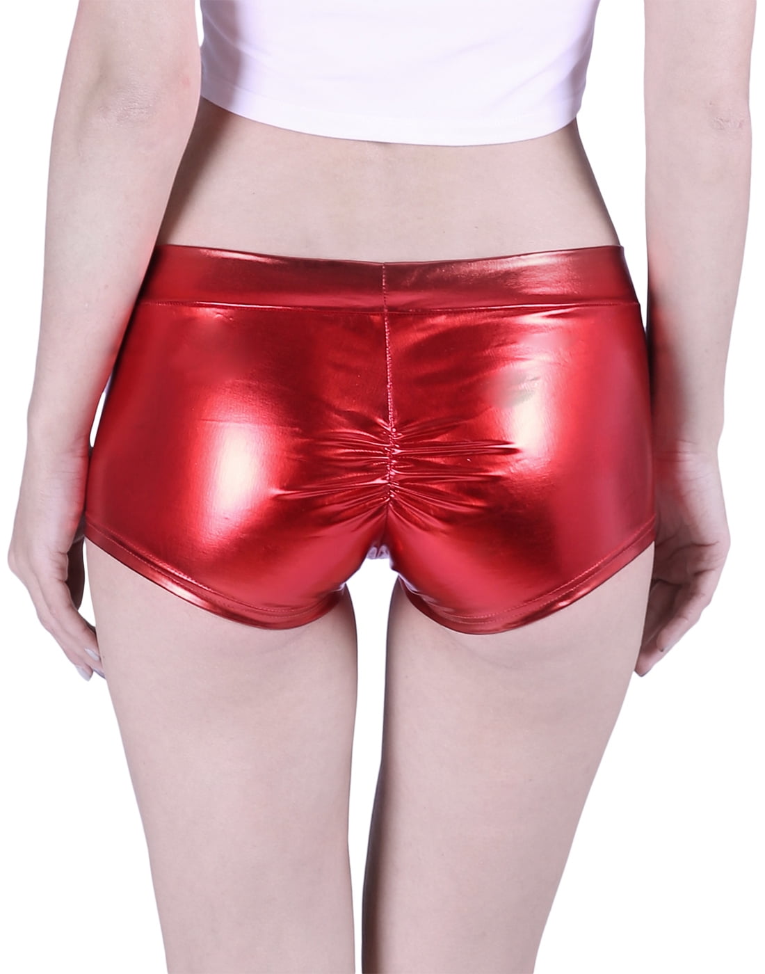 red shiny shorts