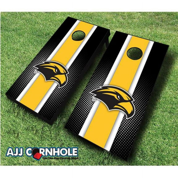 AJJCornhole 110-SouthernMissStriped Southern Miss Golden Eagles Striped Theme Cornhole Set with bags - 8 x 24 x 48 in.