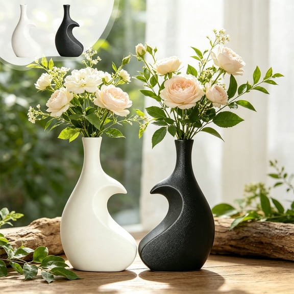 Ouuluon Flower Vase, Simple Multi-Scene Decorative Vases, 9X8in Black Modern Vase for Flowers Living Room Bedroom Valentine Wedding Table