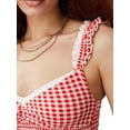 thumbnail image 4 of Women Gingham Lace Trim Square Neck Crop Tank Tops Plaid Y2K Sleeveless Slim Fitted Camis Shirts Red L, 4 of 8