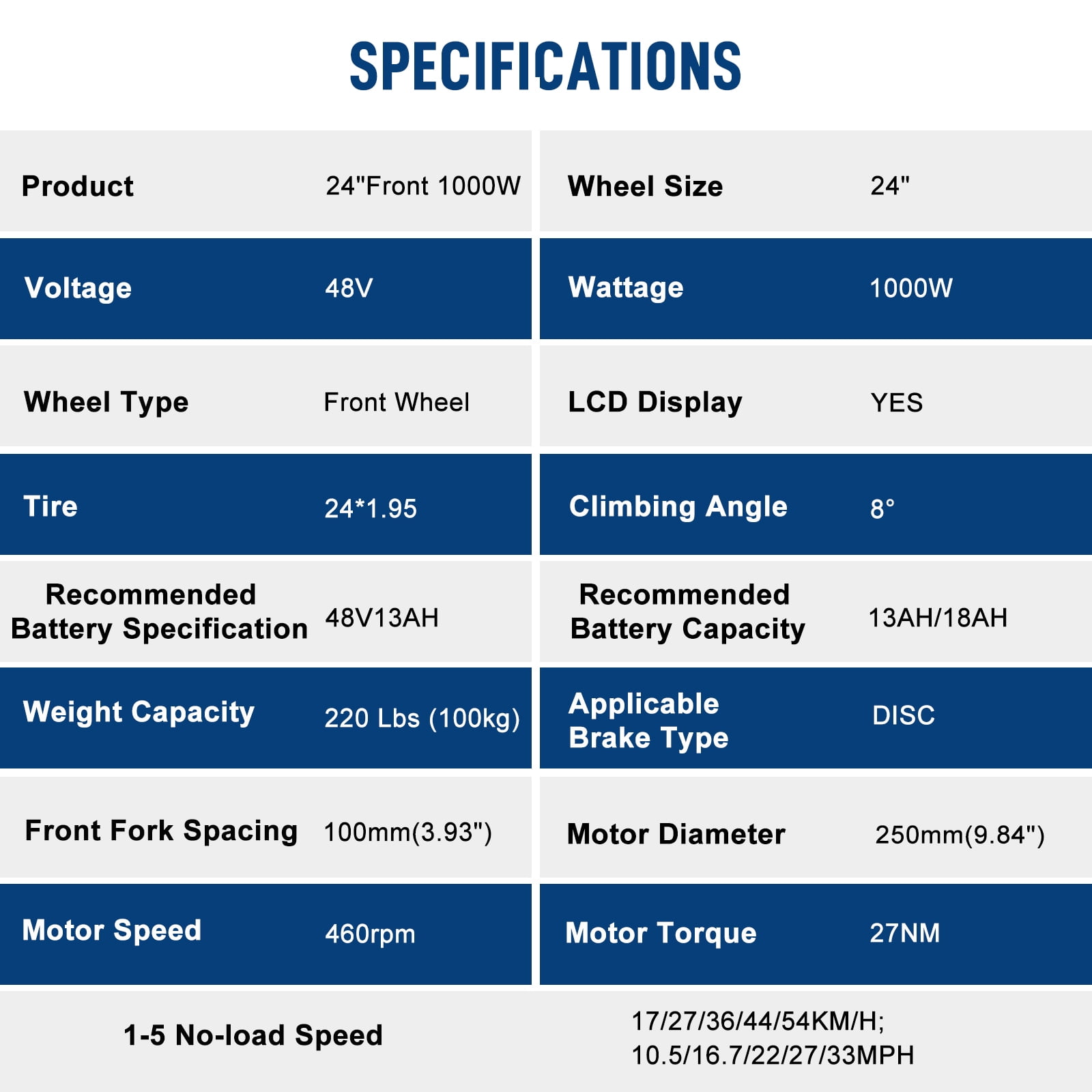 Ktaxon 48V 1000W Electric Bicycle Motor Kit, 24" Front Wheel E-Bike Conversion Kit  w/ LCD Display  (without Battery)