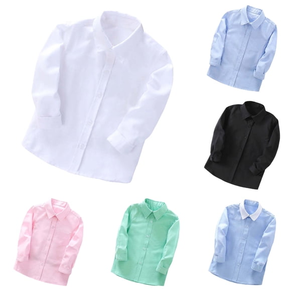 Shadoumai Boys Oxford Shirt Toddler Kids Long Sleeve Button Down Dress Shirts Casual Collared Tops School Uniform Clothes,Sky Blue(15-16 Years)