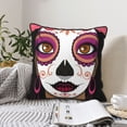 thumbnail image 2 of Velvet Decorative Throw Pillow Covers Set of 2, Soft Square Cushion Cover with Invisible Zipper Day Of The Dead Mexican Printing, 16"x16", 2 of 7