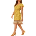 thumbnail image 4 of Allegra K Women's Bohemian Flutter Sleeve Smocked Waist A-Line Floral Dress, 4 of 6