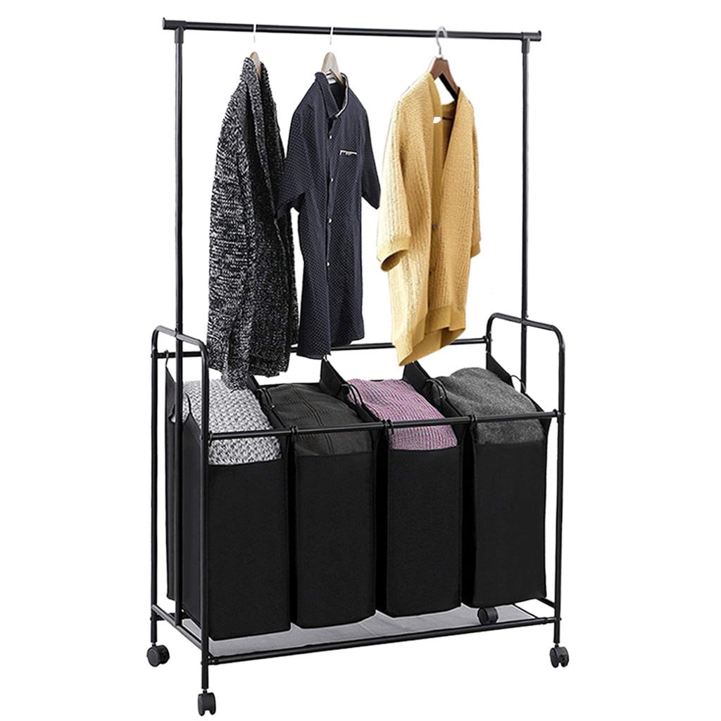 snorda 4bag Rolling Laundry Sorter With Hanging Bar Heavyduty With