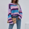 thumbnail image 4 of CEHVOM Pull pour Femmes à Rayures Col Rond Manches Longues Blouse pour Femmes, 4 of 7