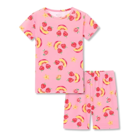 Topgal Rib Knit Pajama for Little Girls Toddler Snug Fit Pink Fruit Sleepwear Pjs Set Size 6