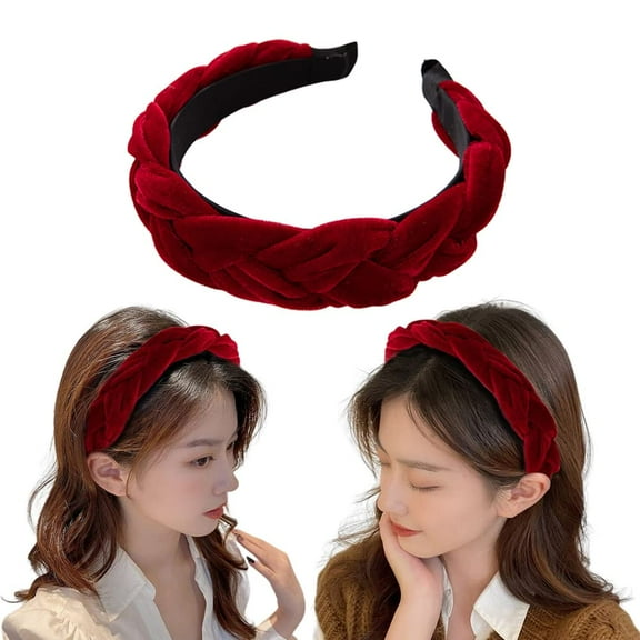 Red Velvet Headband Braided Headbands for Women Girls Velvet Head Bands No Slip Fashion for Women Padded Braid Headband for Girls Velvet Braided Headband Vintage Hair Accessories