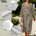 thumbnail image 5 of Xoenoiee Branch Leaves Cherry Blossom Print Womens Summer Beach Dress Plus Size Linen Clothes Boho Casual Long Flowy 3/4 Sleeve V Neck Midi Dresses for Women, S, 5 of 6