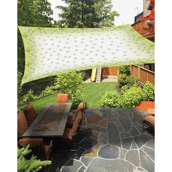 Sun Shade Sail 14x18Ft Pastoral Jasmine Flowers Border Green Gradient Uv Block Sunshade Canopy Outdoor Shade Cover Rectangle Shade Cloth For Patio Garden Yard Deck Pergola