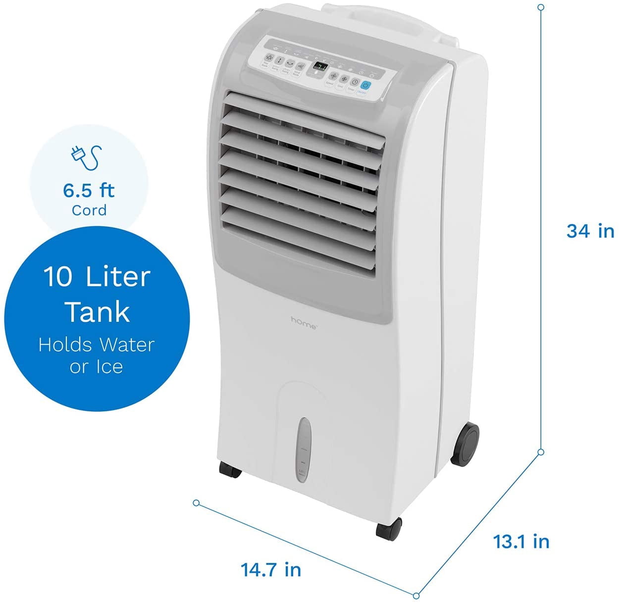 hOmeLabs Evaporative Cooler - Cooling Fan with 3 Wind Modes, 3 Speeds, Timer, Humidifier and Auto Shut Off Function - with 10 Liter Ice Water Tank Capacity - Cools Room up to 200 Square Feet