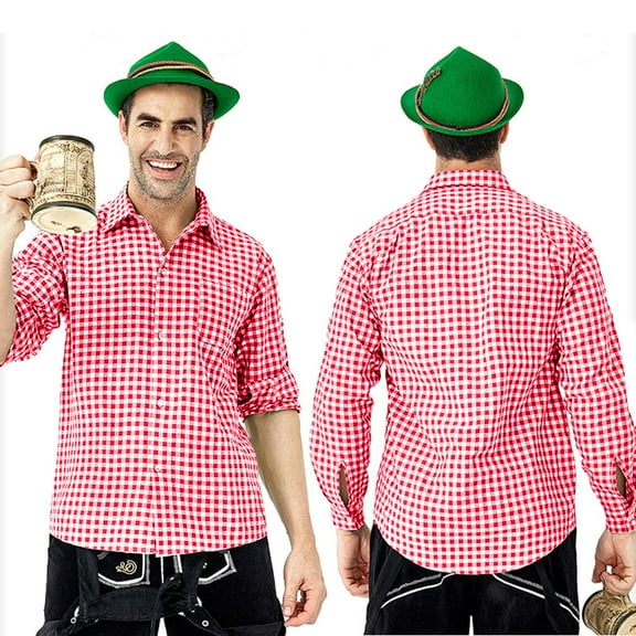 HOMADLES Button Down Shirts for Men Plaid Lapel Long Sleeve Loose Casual Button Down Shirts Red L