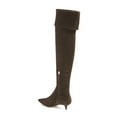 thumbnail image 3 of YDN Women Over The Knee High Stilettos Boots Pointed Toe Kitten Low Heels Wide Calf Dress Zipper Shoes Size 6 Dark Brown, 3 of 4