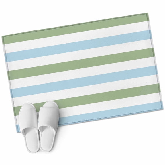Sage Green Blue Striped Bathroom Mat 2x3 FT, Non Slip Small Kitchen Mat, Farmhouse Sage Green Stripes Washable Soft Backed Front Door Throw Rug Non-Shedding Indoor Outdoor Doormat for Entryway Sink