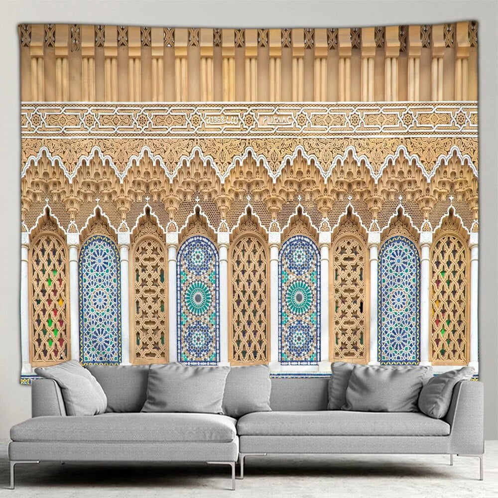 Moroccan Architectural Tapestry Vintage Islamic Geometric Pattern