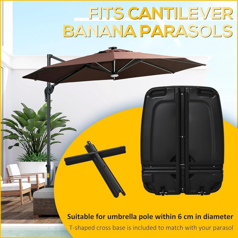 WJSP Cantilever Umbrella Base, 165 lbs. Capacity, Portable Offset Umbrella Stand on Wheels, Mobile, Heavy-Duty, Fillable with Water or Sand, Black