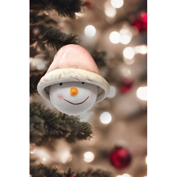 Christmas Ceramic Bell Ornament - Snowman with Hat by Wizardi F07N7-19