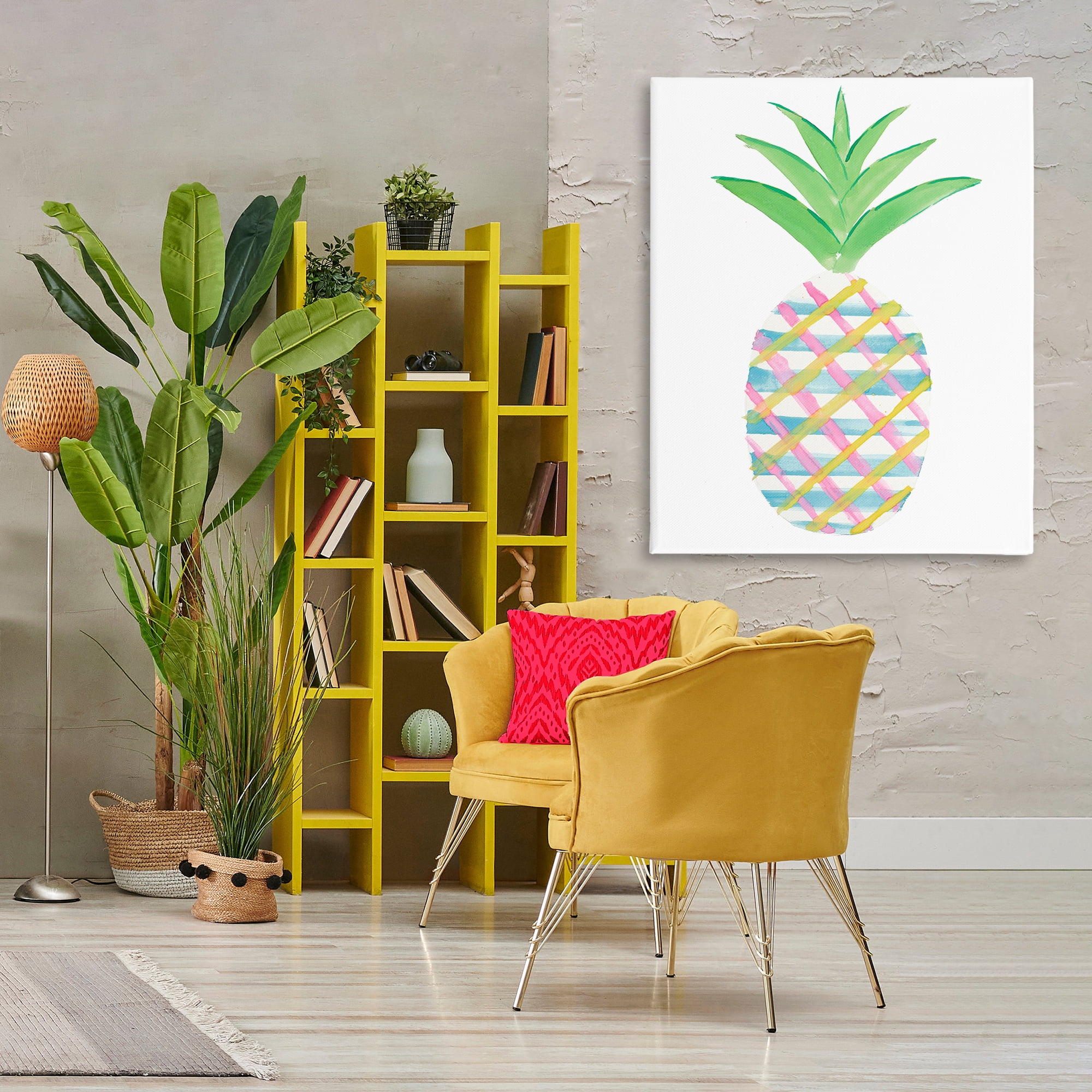 Stupell Industries Plaid Pineapple Fruit Food & Beverage Painting Gallery Wrapped Canvas Art Print Wall Art, 36 x 48