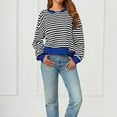 thumbnail image 5 of Htigea Women's Y2K Striped Sweatshirts Oversized Long Sleeve Crew Neck Pullover Casual Loose Everyday Tops for Teen Girls Dark Blue L, 5 of 8