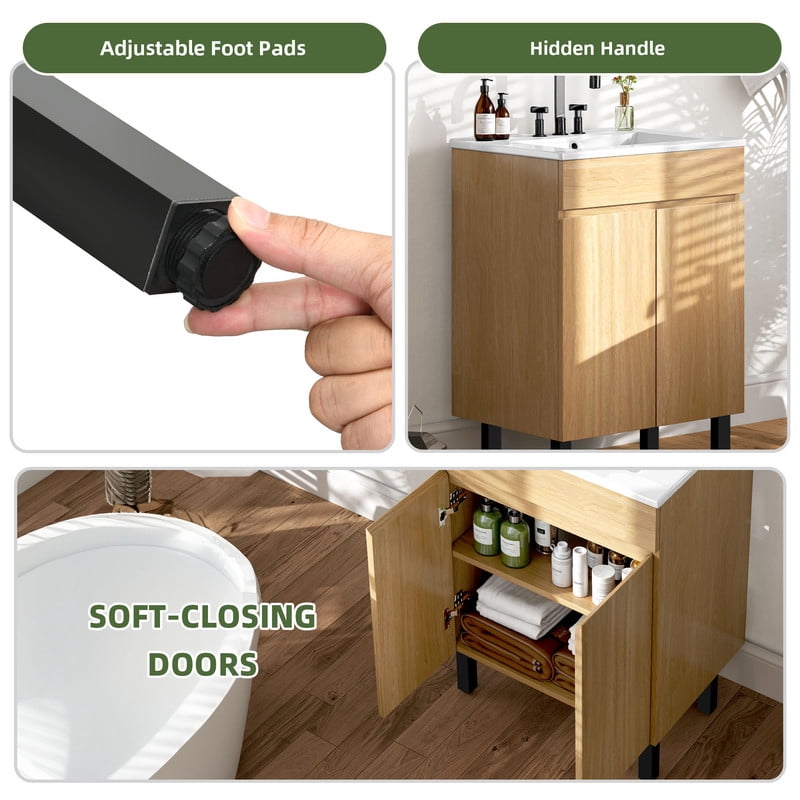 Uforic 24" Bathroom Vanity with Undermount Sink, Modern Free Standing Bathroom Storage Cabinet with Soft Close Door, Brown