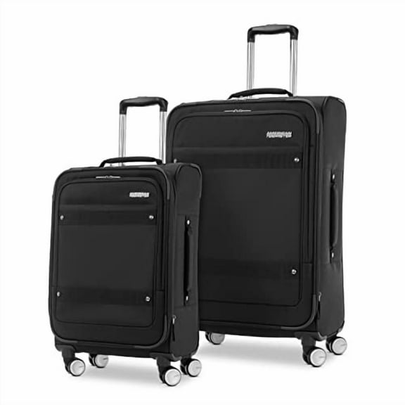American Tourister Whim Softside Expandable Luggage with Spinners, Black 2PC SET