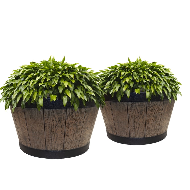 Misco Resin Barrel Planter, 20.5-Inch Brown, 2-Pack photo 2
