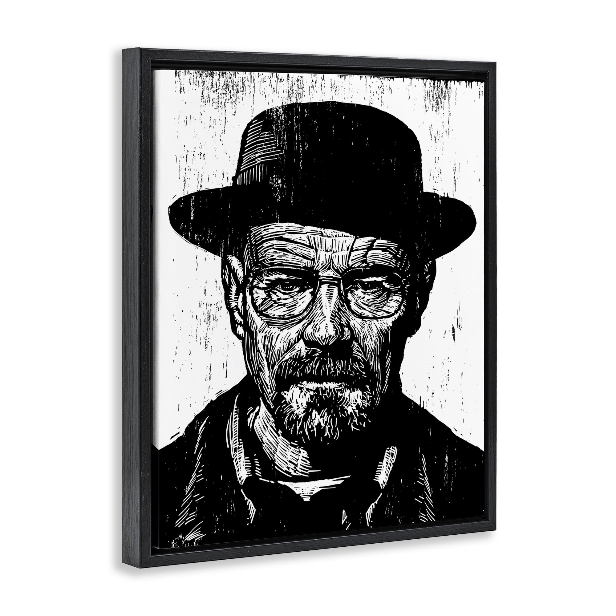 Stupell Industries Heisenberg Famous TV Portrait Abstract Painting Black Floater Framed Canvas Art Print Wall Art, 17 x 21