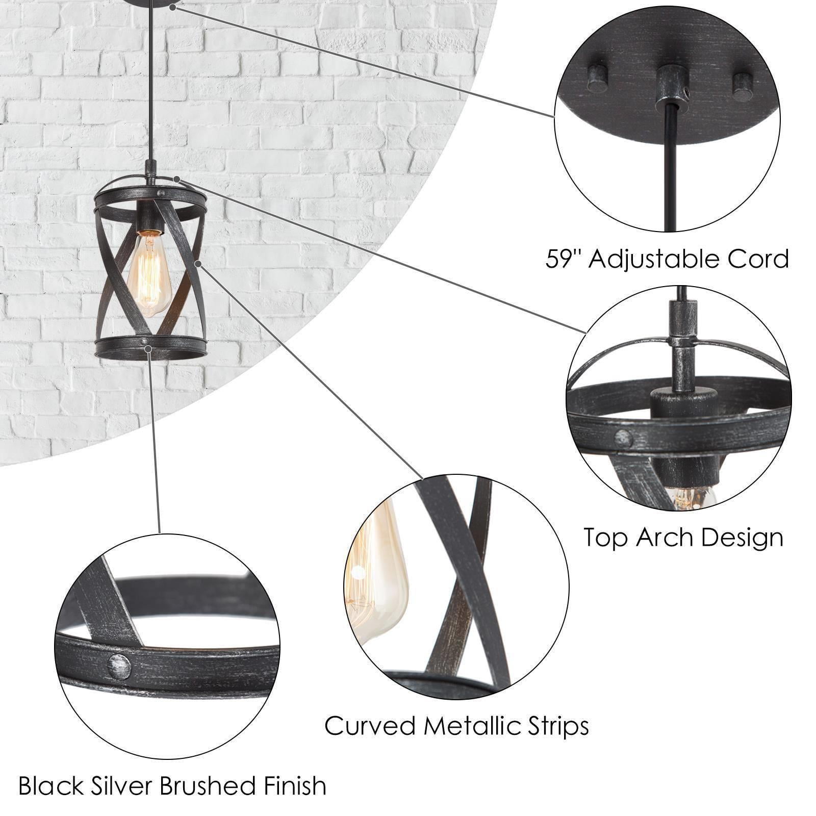 LNC 1-Light Black and Silver Lantern LED Mini Pendant for Kitchen Island