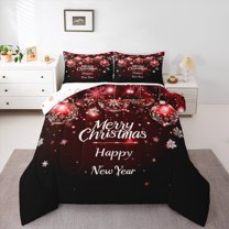 Manfei Happy Festival Queen Comforter Set for Teens, Vintage Christmas Style Bedding Sets, Snowflake Ball Reversible Bedding Comforter Set, Ultra Soft Home Decor, 3pcs
