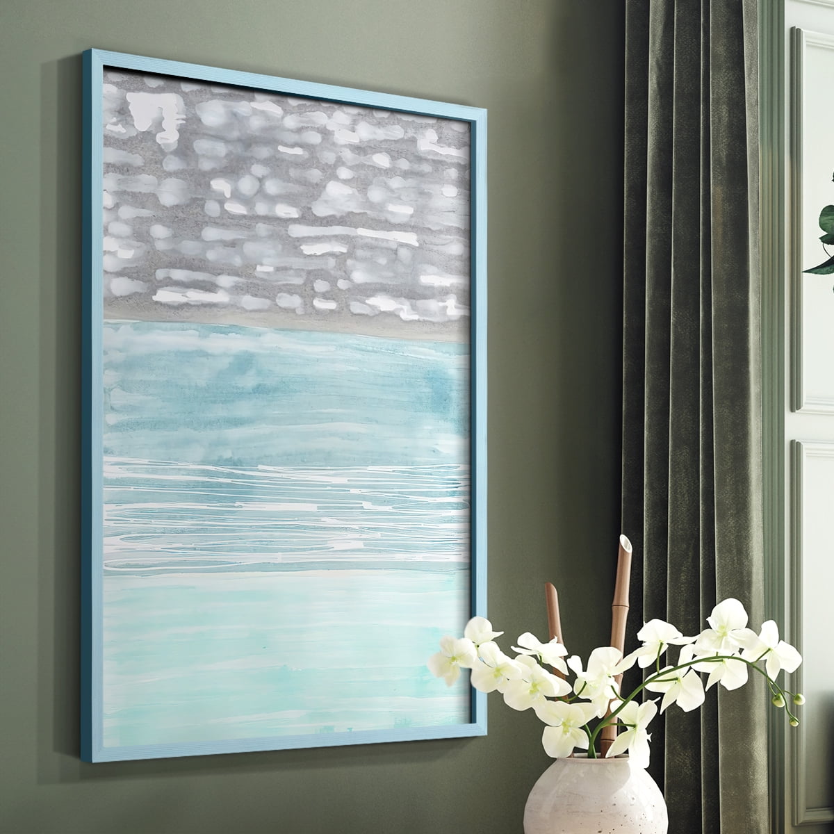 Hydrusphere II Framed Print in Blue Solid Wood Framed Print No Nail Hanging
