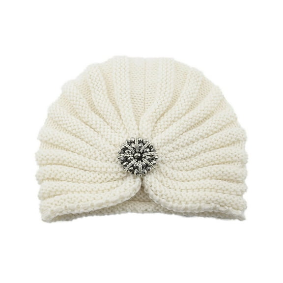 ZQUUVOU Women's Round Bead Accessory Hat Hat Knitted Hat Bohemian Baotou Hat Fall And Winter Jewelry Pullover Hat White