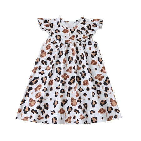 

FRSASU Kids Dress Clearance Toddler Baby Girls Leopard Print Fly Sleeve Princess Dress Party Dress