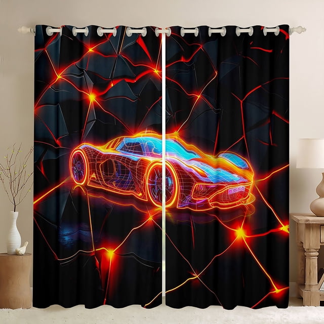 Erosebridal Rideaux Voiture de Course Néon Lot de 2 (42x63), Rideaux Occultants Abstraits 30 %-50 %, Décor Lignes Géométriques