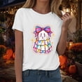 thumbnail image 5 of Towmus Halloween Shirt Women Oversized Sequin Ghost Graphic Tshirt Fall Short Sleeve Tee Tops, 5 of 7
