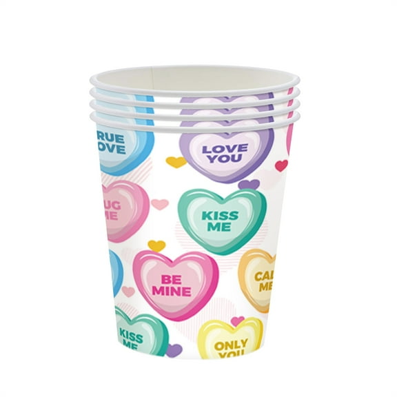 Darzheoy 24Pcs Valentine's Day Disposable Cups Colorful Hearts Print Hot Chocolate Coffee Tea Cocktail Drinking Paper Cups for Valentines Party Wedding Birthday Supplies