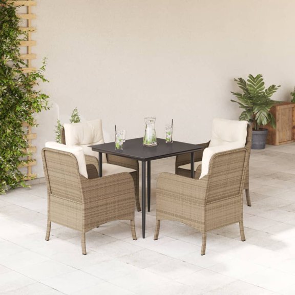 vidaXL 5 Piece Patio Dining Set with Cushions Beige Poly Rattan