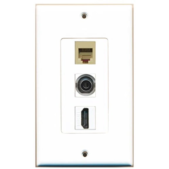 RiteAV - 1 Port HDMI and 1 Port Phone RJ11 RJ12 Beige and 1 Port 3.5mm Decorative Wall Plate Decorative
