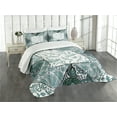 thumbnail image 3 of Ambesonne Boho Quilted Bedspread Set 3 Pcs, Leaves Chevron Flower Mix, King Size, Jade Green Grey White, 3 of 5