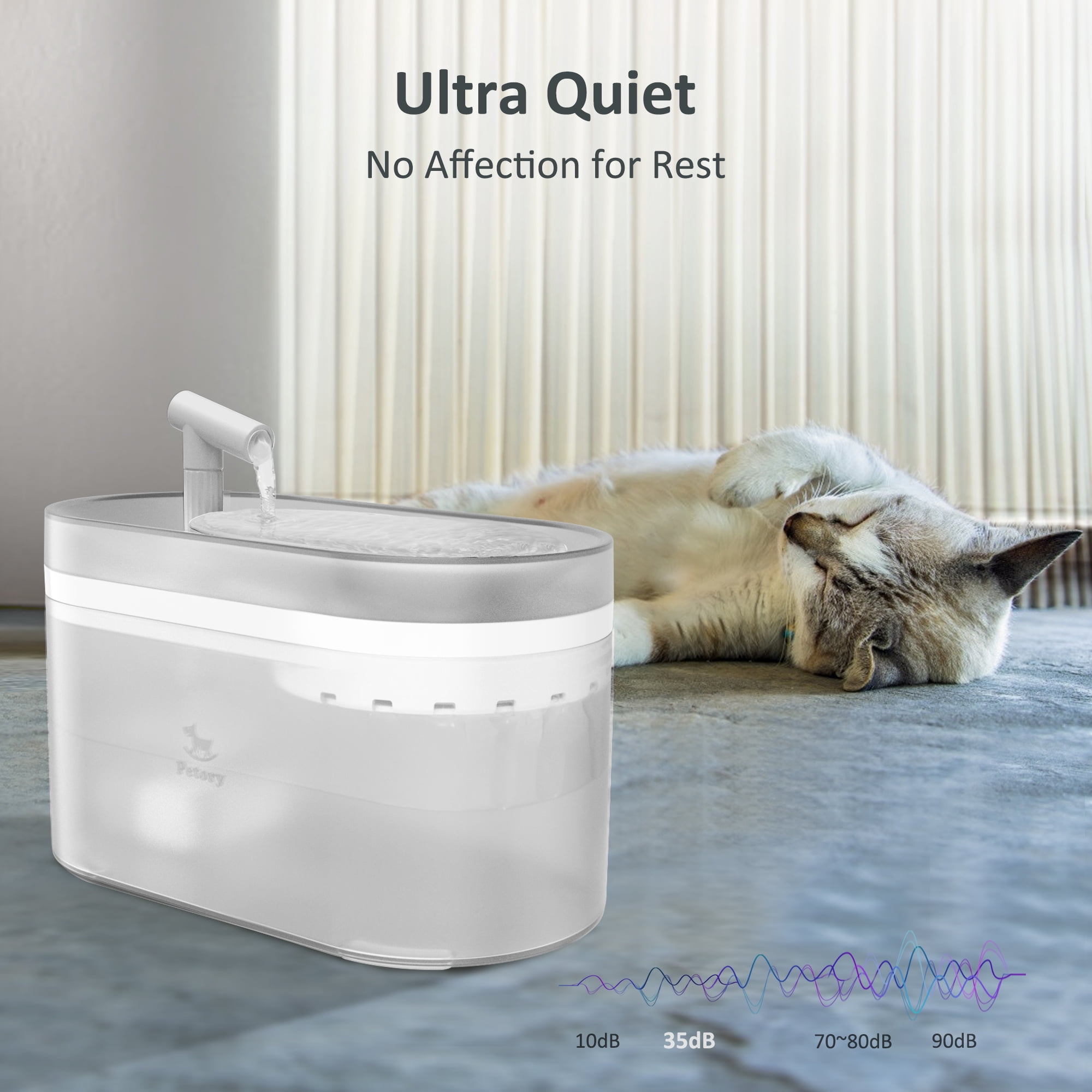 Petory Automatic Quiet 2.5L/84oz BPA-Free Cat Water Fountain with 2 Replacement Filters