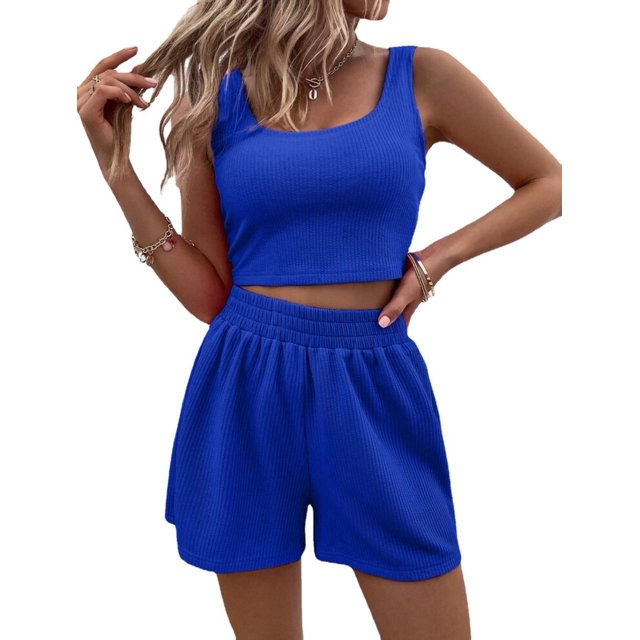 Ensemble Sans Manches Tricoté pour Femmes style Fille d'Été Frais et Doux Mode Décontractée Couleur Unie