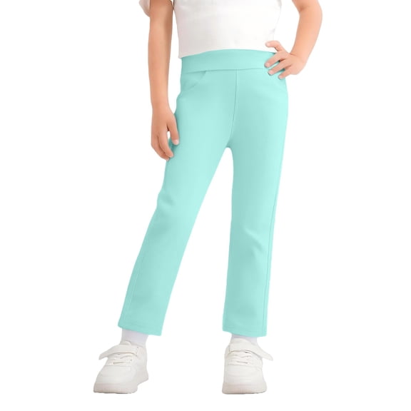 CPNG Girls Summer Thin Leggings Pants Solid Color Full Length Basic Leggings Stretchy Legging Footless Tight Pants(Mint Green,10-11 Years)