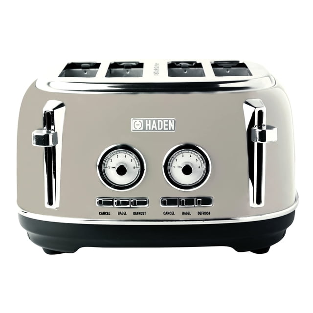 HADEN Dorset Tostadora de 4 Rebanadas de Acero Inoxidable con Control de Dorado, Ajustes de Cancelación, Recalentamiento y Descongelación