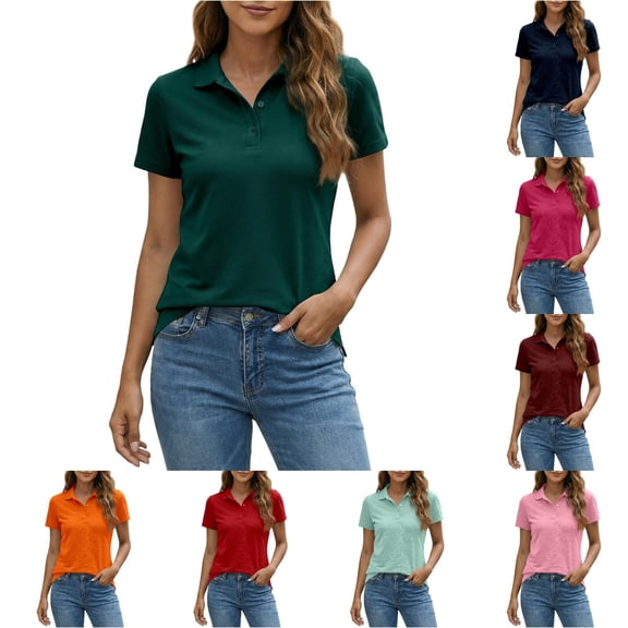 XIAONU Short Sleeve Polo Shirt for Women Breathable Slim Tees Weekend Errands Basic Shirts