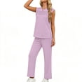 thumbnail image 1 of TaTaai Women's Summer Solid Color 2 Piece Outfits Ruched Sleeveless Tank Top Elastic Waist Drawstring Long Pants Casual Comfortable Set Gift, 1 of 4